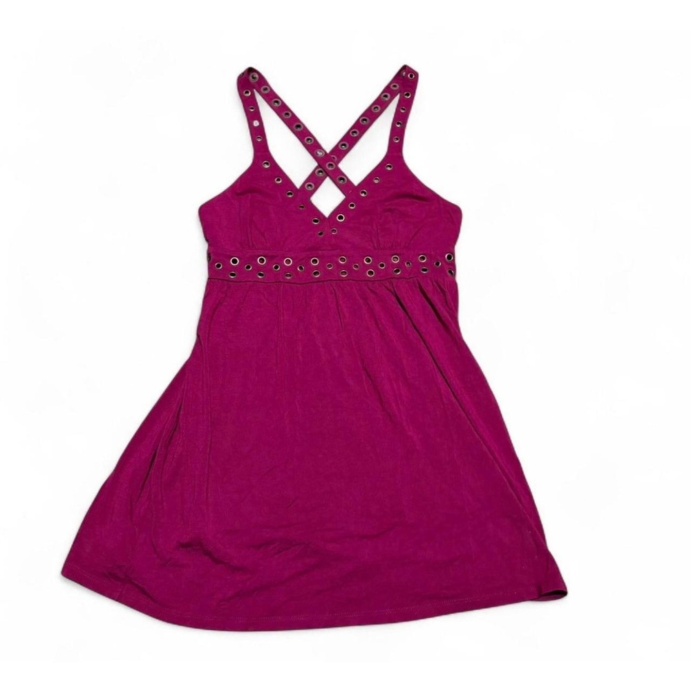 Y2K Hot Pink Grommet Eyelet Cross Strap Babydoll Mini Dress Cut Tag
